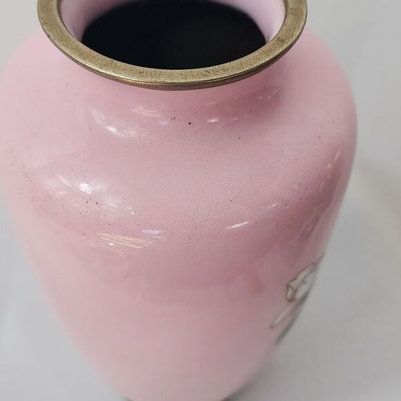 Vintage Pink Floral Cloissone Enamel Vase MCM Japan Coquette - Picture 6 of 12